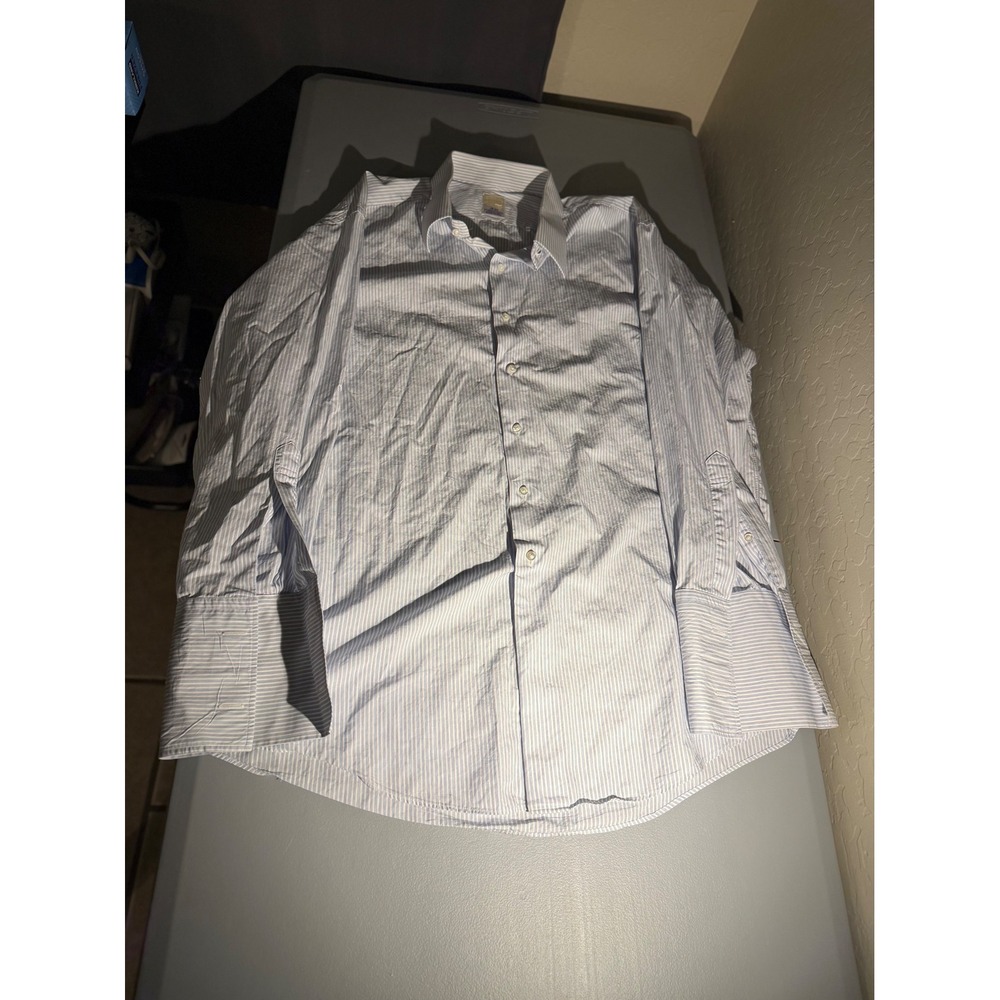 VTG Brooks Brothers Golden Fleece Shirt 18 34 Pinstripe French Cuffs USA Made